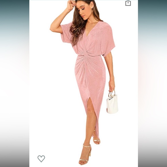 Elegant Mauve Light Pink Women's Gather Wedding Guest Dress - Picture 3 of 3